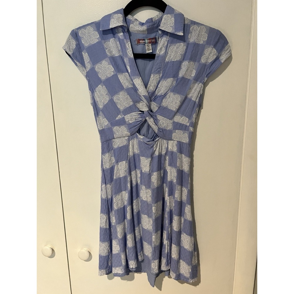 Urban Outfitters Harlow‎ Twist Mini Dress Sz XS Blue White Cut Out Peekaboo